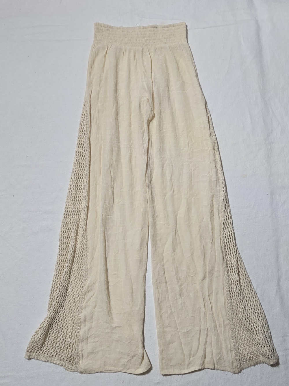Elan Cream Flare Wide-Leg Crochet Side Panel Pants